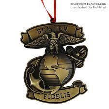 Metal Ornament With Eagle Globe And Anchor And Semper Fidelis In Ribbons Below And Above Military Shadow Box Marine Corps Bootcamp Metal Ornament