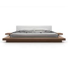 Queen size platform bed is perfect for…? Modloft Worth Modern White Eco Leather Walnut Wood Platform Bed Queen Queen Kathy Kuo Home