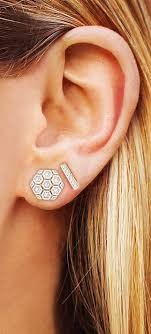 Double Piercing Stack Up On Diamond Studs Diamonds Earrings Danarebecca Earrings White Diamond Earrings Diamond Studs