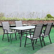 Orsa chrome glass dining table and chairs 6 set faux leather dining chairs set. Metal Garden Dining Set Glass Parasol Table And Chairs 2 6 Seater Outdoor Dining Ebay