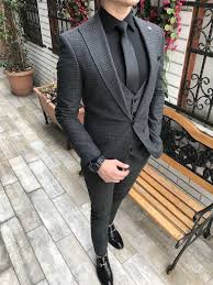 Terziademaltun Italyan Stil Slim Fit Ceket Yelek Pantolon Gri Takim Elbise T3005 Moda Informal Masculina Moda Masculina Despojada Vestuario Masculino