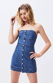 Strapless Denim Dress Pacsun Girls Casual Dresses Lifestyle Clothing Casual Dresses