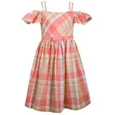 Details About Bonnie Jean Little Girls 6 6x Coral Plaid Dress Nwt 50