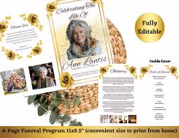 Funeral Program, Funeral Program Template. Obituary, Obituary Template.  Editable & Printable Digital File. Celebration of Life 4page Program