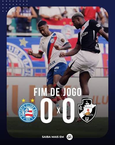 BAHIA EMPATA COM VASCO O Bahia empatou em 0 a 0 com o Vasco na tarde deste domingo (9), na Arena Fonte Nova, em Salvador, pela 22&ordf; rodada do Campeonato Brasileiro. Em