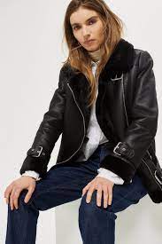 Bikerjacke Aus Lammfellimitat Jacken Mantel Bekleidung Topshop Biker Jacket Aviator Jackets Jackets