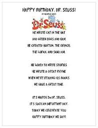 Happy Birthday Dr Seuss Poem Dr Seuss Activities Seuss Classroom Dr Seuss Day