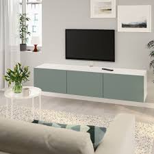 Besta Tv Unit With Doors White Notviken Gray Green 70 7 8x16 1 2x15 Order Here Ikea Mounted Tv Ideas Living Rooms Tv Bench Tv Unit