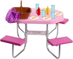 Barbie mattel arco 1987 patio furniture set table umbrella chairs cart vintage. Amazon Com Barbie Outdoor Furniture Pink Picnic Table With Adjustable Seats And Hot Dog Picnic For 4 Toys Games