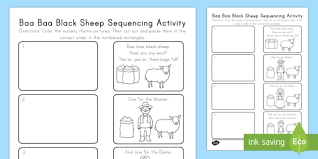 Related nursery rhyme activities featuring sheep or lamb: Baa Baa Black Sheep Nursery Rhyme Sequencing Activity