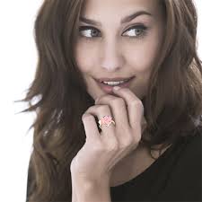 Bague or 375 rose fleur pierres fines diamants perle de culture de Chine et  nacre rose