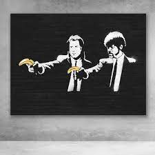Huge banksy canvas blue stained glass boy praying street art | etsy. Banksy Pulp Fiction Graffiti Canvas Wall Art