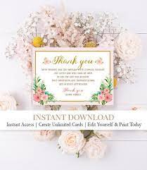 Editable Printable Tropical Thank You Card Tropical Flowers Etsy Thank You Cards Cards Summer Printables
