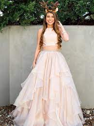 A Line Scoop Neck 2 Pieces Champagne Pink Prom Dresses 2 Pieces Forma Jbydress