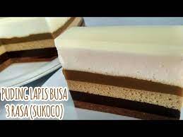 1 bungkus agar coklat (sy swalow), 5 gelas air, 7 sdm gula pasir, 1 sachet susu bubuk (saya dancow), 2 putih telur. Puding Lapis Busa 3 Rasa Sukoco Susu Kopi Cokelat Youtube