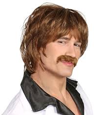 60er Herren Pilzkopf Perücke mit Bart Braun