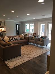 Sherwin Williams Eider White Modern Flat Trim Recessed Light Open Concept Living Living Room Lighting Lamps Living Room Living Room Light Fixtures