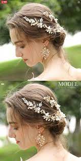 Sweet Bridal Hairpin Flower Branch Leaves Crystal Pearl Wedding Hair Band Hair Accessories Only 23 99 Atwish Com Hair Accessories Wedding Hairband Flower Hair Pin