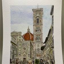 Piazza Del Duomo Florence, Italy 8x10 Watercolor European Cityscape  Renaissance Architecture Art Print