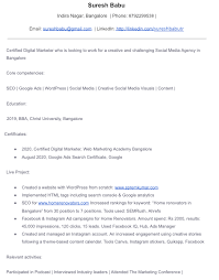 If an excellent fresher resume sample is not enough, why don't you check out one of the most efficient fresher resume templates in the market? Sample Resume For Digital Marketing Fresher Entry Level Digital Marketing Resume