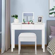 White dressing table makeup vanity table stool set with drawers and lighted mirror. Costway White Vanity Dressing Table Furniture Stool Storage Box Target
