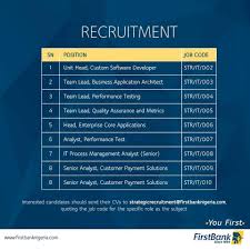 First Bank Nigeria Is Recruiting 9 Positions Available 2016 Recruitment First Bank Nigeria