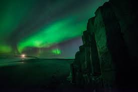 Aurora Borealis At Reynisfjara Black Sand Beach Near Vik In South Iceland Northern Lights Northern Lights Tours Northern Lights Iceland