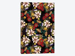 Pumpkins patch and a crescent moon. Japanese Floral Pattern Canvas Artwork By Burcu Korkmazyurek Icanvas
