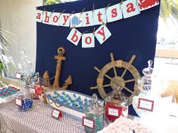 Ahoy It S A Boy Candy Table By Oc Sugar Mama Baby Shower Decorations For Boys Nautical Baby Shower Decorations Baby Shower Decorations