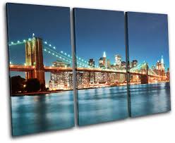 Maybe you would like to learn more about one of these? New York City Nyc Usa Brooklyn Bridge Skyline Night Lights Lit Canvas Art Print Ebay