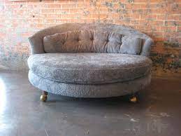 Gray Oversized Round Chair On Wheels With Tufted Back In Vintage Design Round Swivel Chair Round Furniture Oversized Chair Living Room