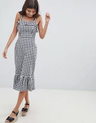Asos Black And White Gingham Dress Design Gingham Square Neck Pephem Midi Sundress Midi Sundress Fashion Clothes