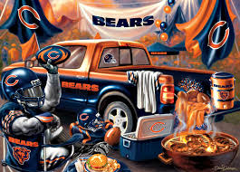 The puzzle is shaped like an actual football helmet measuring 25x22. Chicago Bears Gameday 1000 Pieces Masterpieces Puzzle Warehouse