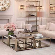 Handmade coffee table, end table, lamp table, couch table, occasional table, industrial table, steel frame, oak top, small table, interior. Luxury Eichholtz Coffee Table Callum Brushed Brass Designer Tulip Interiors