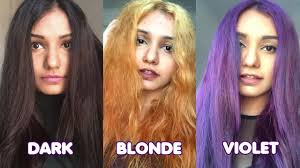 This client had naturally dark hair which had turned orange due to incorrect bleaching in the past. Dark Hair To Blonde To Violet Hair Manic Panic Youtube