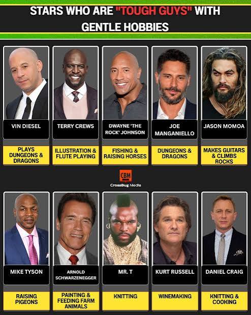 Hollywood's tough guys with surprisingly gentle hobbies