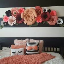 Black And White Striped Wall Decor Pink And Coral Paper Flower Arch In Girls Bedroom Black And White Striped Wall Flower Wall Decor Striped Room Creative Wall Decor