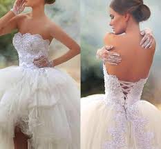 Our essential selection of the best wedding dress deals out there! Ss61 Vintage Strapless Lace With Beads Lace Up High Low Bridal Gowns Nirvanafourteen