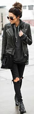 Grunge Look Leather Jacket Rocker Outfit Distressed Black Jeans Fashion