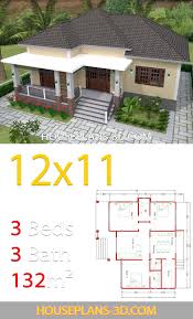 Home Design 12x11 With 3 Bedrooms Hip Roof House Plans 3d House Construction Plan Architectural House Plans Affordable House Plans