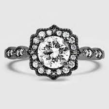 18k White Gold Black Rhodium Cadenza Halo Diamond Ring Black Rhodium Engagement Ring Black Engagement Ring Unique Halo Ring