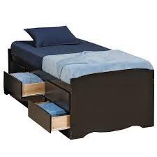 Three 18 deep drawers can be positioned on either side of the bed. Prepac Sonoma Black Tall Twin Platform Storage Bed Bbt 4106 K