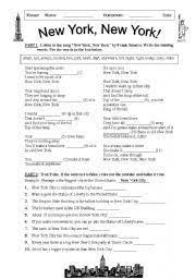 Whether you have a science buff or a harry potter fa. New York New York Song And Nyc Quiz Esl Worksheet By Duchessrachel