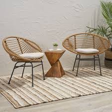 Noble House Anton Outdoor Woven Wicker Chairs With Cushions Set Of 2 Light Brown Beige Finish Walmart Com In 2020 Wicker Chairs Noble House Basket Chair