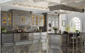 Download Wallpapers Classic Kitchen Design Gray Kitchen Classic Interior Design Gold Elements Besthqwallpapers Com Classic Kitchen Design Ornate Kitchen Interior Design Kitchen Small