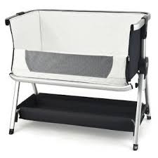 Amazon com carousel designs light blue linen mini crib. Costway Baby Bed Side Crib Portable Adjustable Sleeper Bedside Bassinet Dark Grey