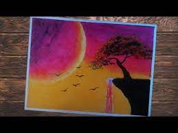 Sunset in the ocean acrylic painting simple landscape painting. Cara Mudah Menggambar Sunset Yang Indah Dan Air Terjun Dengan Crayon G Lukisan Mudah Gambar Keren Gambar