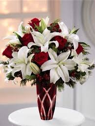 White Iris With Red Roses Christmas Floral Arrangements Christmas Flowers Holiday Flower