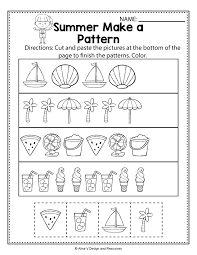 Make A Pattern Summer Math Worksheets And Activities For Preschool Kindergarten A Rhyming Worksheet Summer Math Worksheets Kindergarten Worksheets Printable