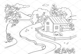 The most beautiful landscapes are collected in our collection. Spring Landscape Coloring Book Vector By Alexart On Creativemarket Coloring Pages Nature Coloring Pages Coloring Books